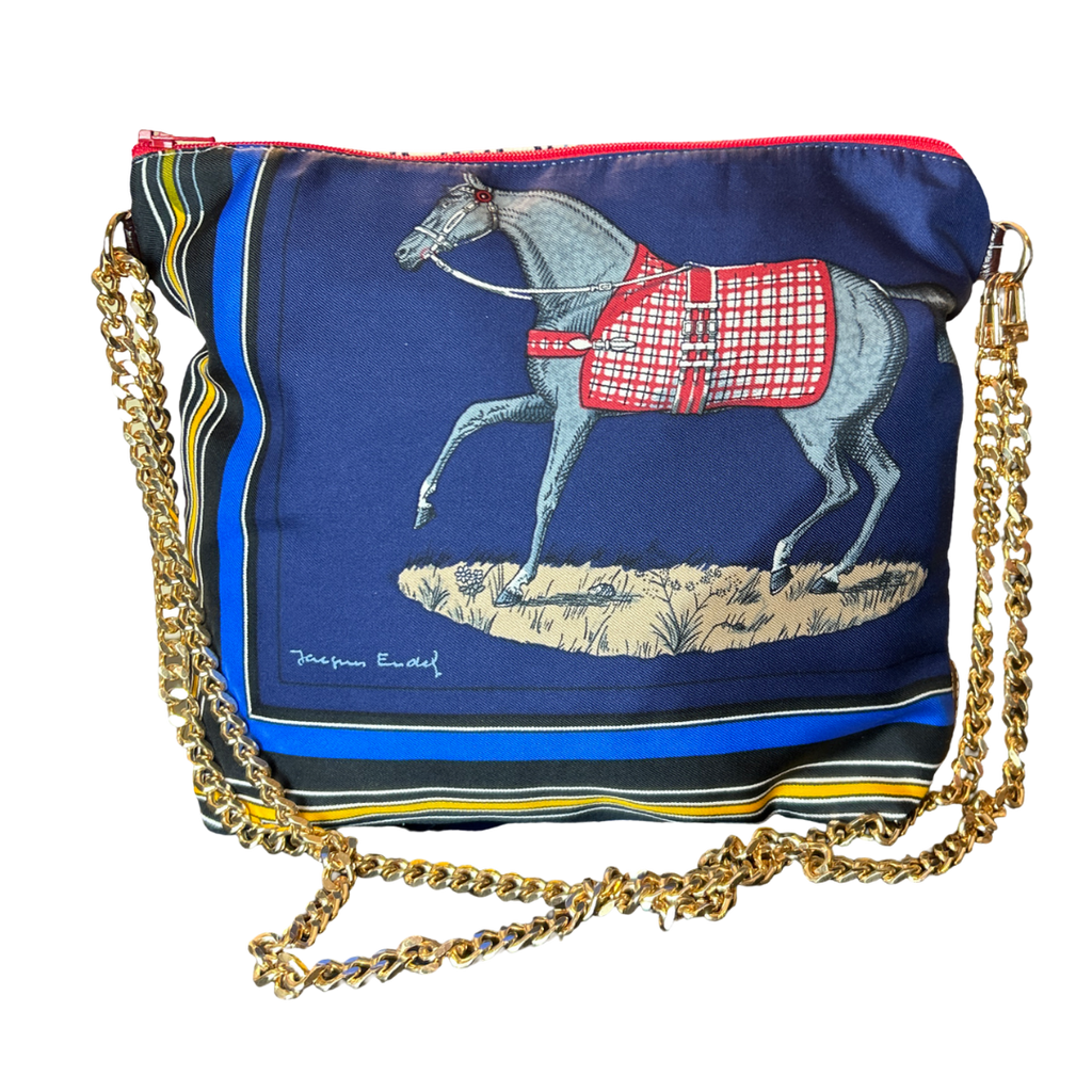 Vintage Hermes Couvertures et Tenues du Jour Blue Scarf Crossbody Bag