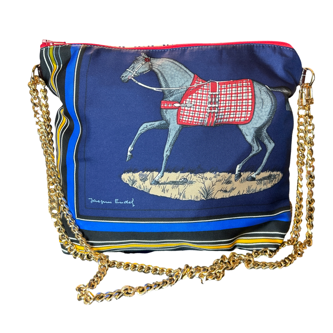 Vintage Hermes Couvertures et Tenues du Jour Blue Scarf Crossbody Bag