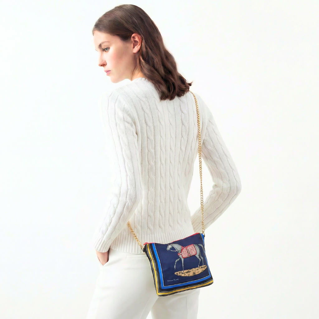 Vintage Hermes Couvertures et Tenues du Jour Blue Scarf Crossbody Bag