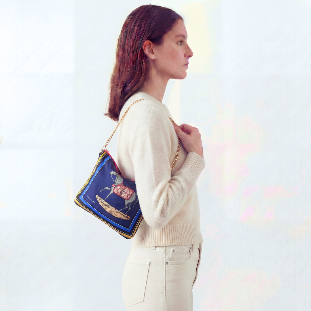 Vintage Hermes Couvertures et Tenues du Jour Blue Scarf Crossbody Bag