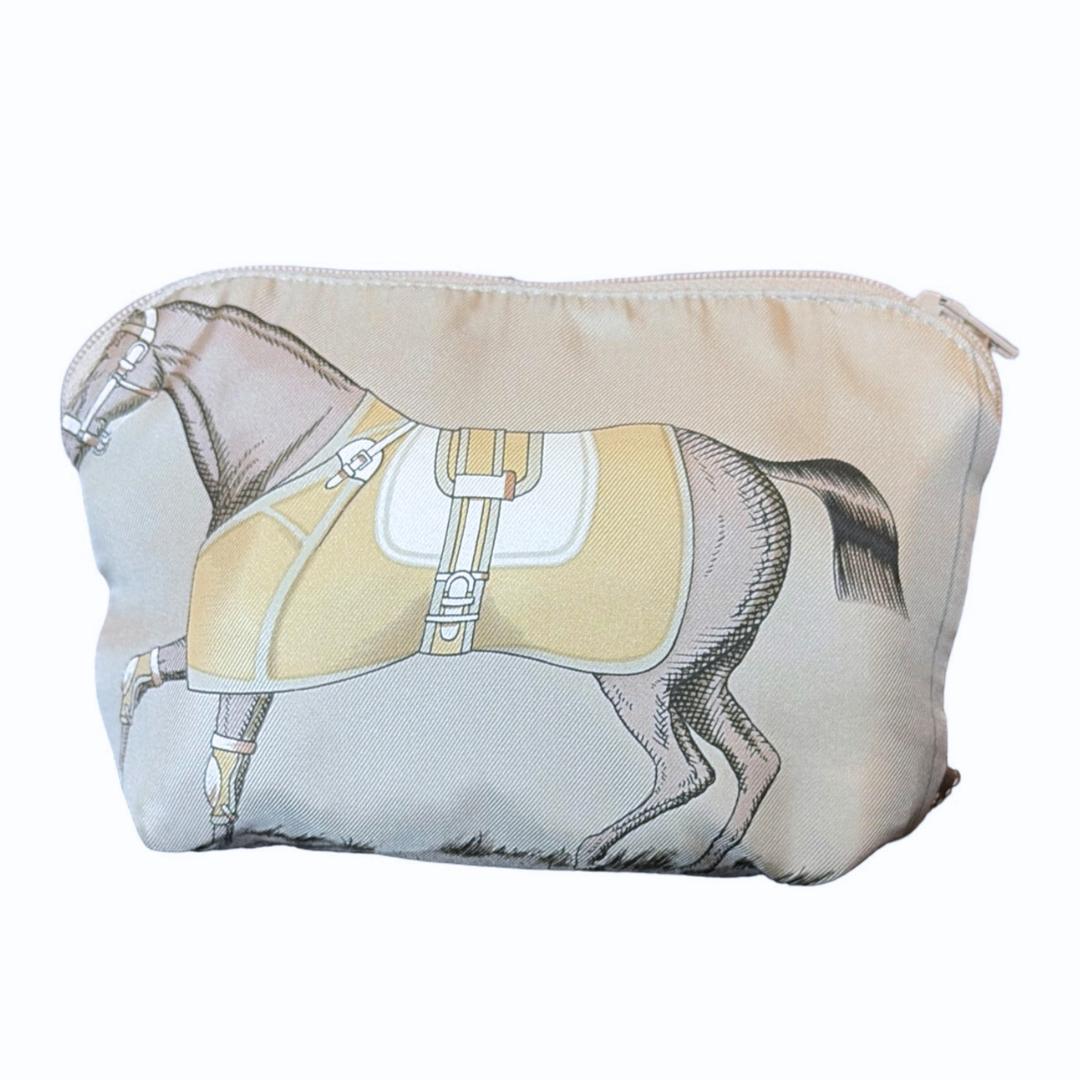 Vintage Hermes Couvertures et Tenues du Jour George V Silk Scarf Beauty Bag