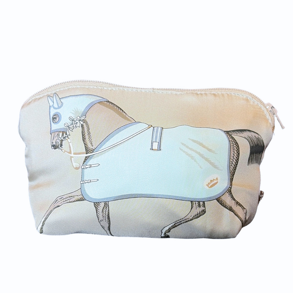 Vintage Hermes Couvertures et Tenues du Jour George V Silk Scarf Beauty Bag
