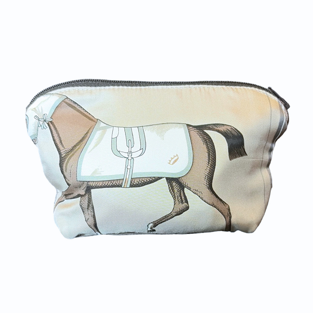 Vintage Hermes Couvertures et Tenues du Jour George V Silk Scarf Beauty Bag
