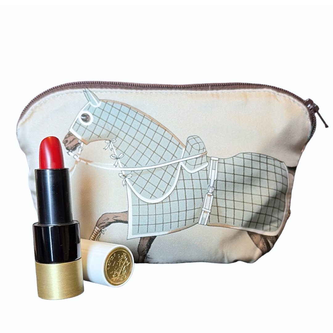 Vintage Hermes Couvertures et Tenues du Jour George V Silk Scarf Beauty Bag