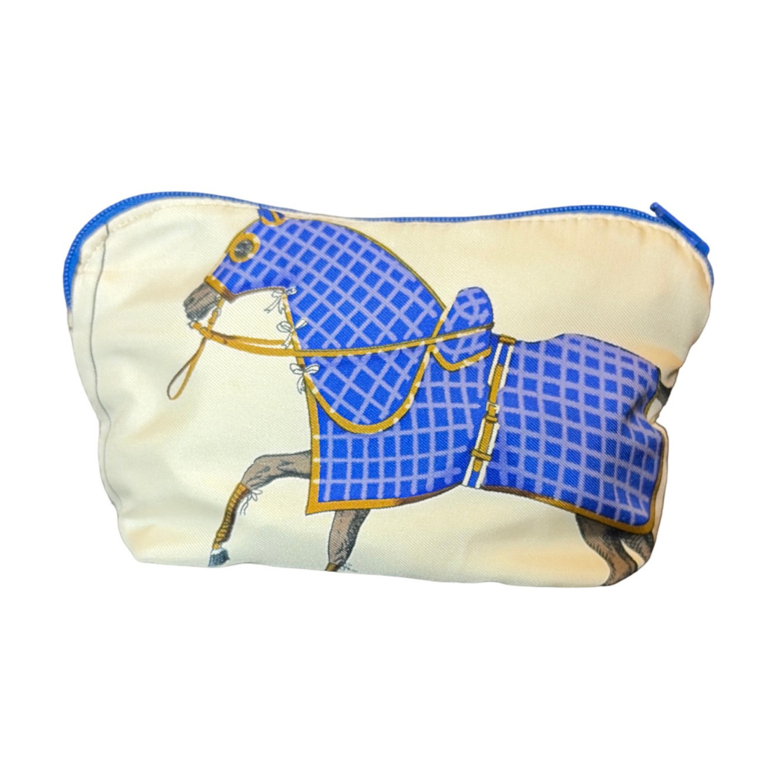 Vitage Hermes Couvertures et Tenues du Jour Ivory Multi Silk Scarf Beauty Bag