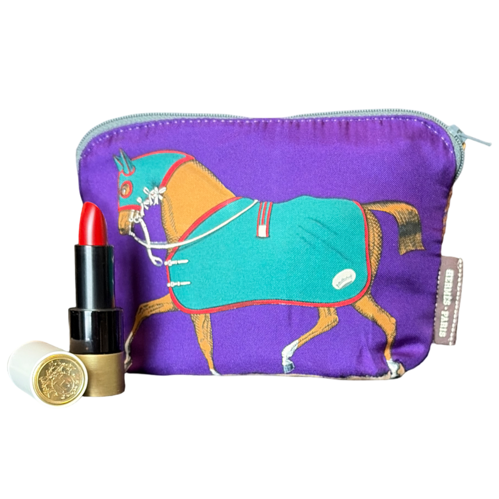 Vintage Hermes Couvertures et Tenues du Jour Purple Silk Scarf Beauty Bag