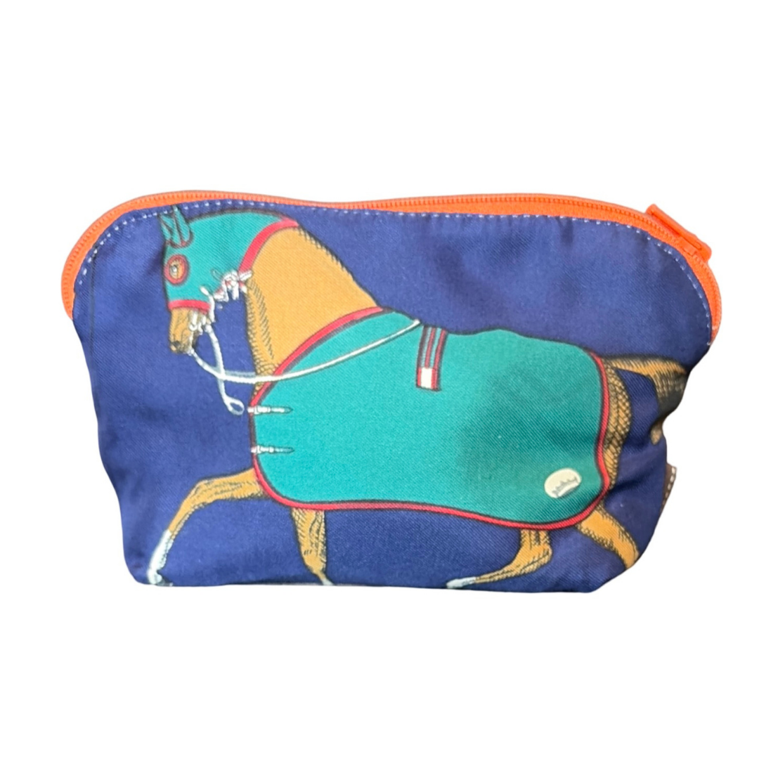 Vintage Hermes Couvertures et Tenues du Jour Blue Silk Scarf Beauty Bag