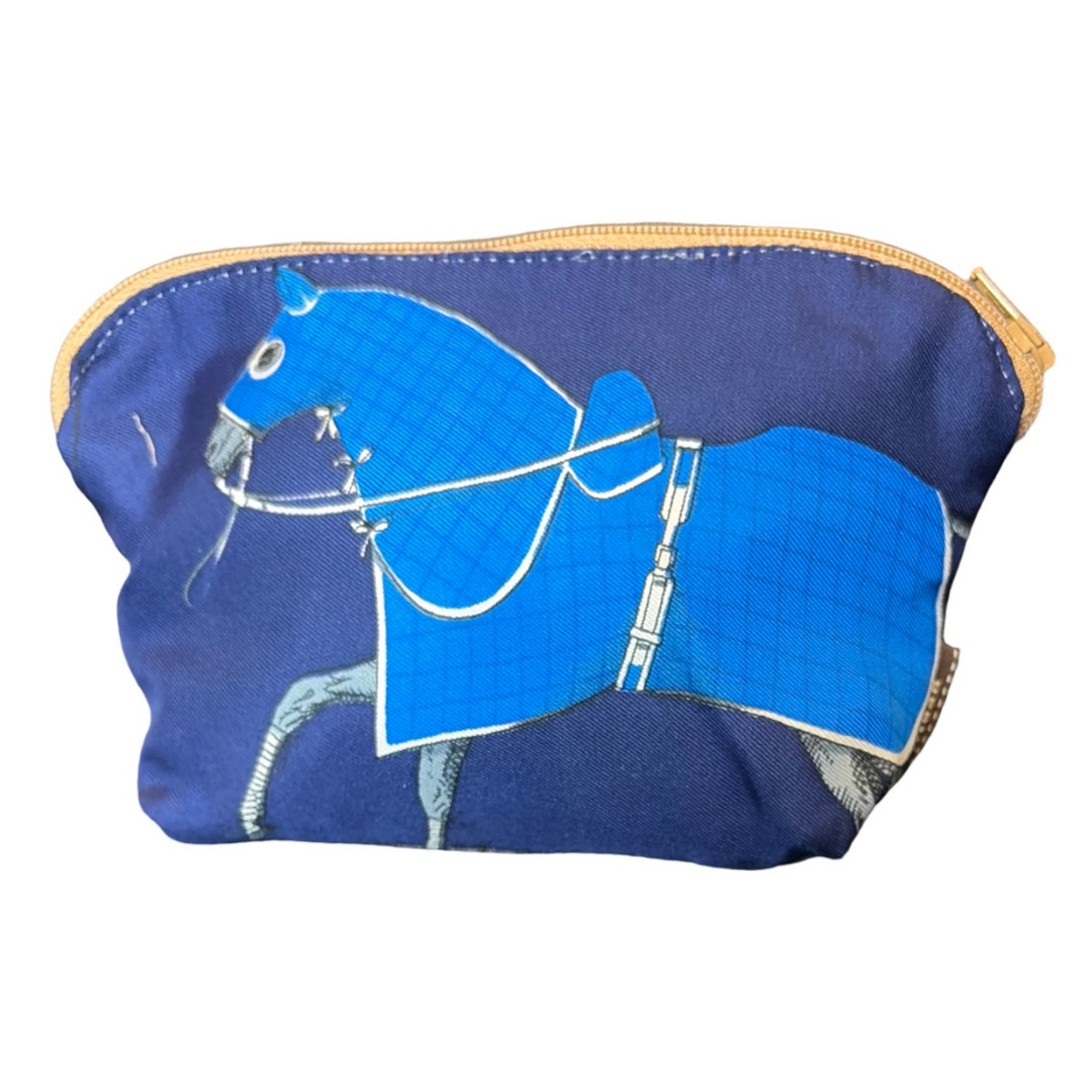 Vintage Hermes Couvertures et Tenues du Jour Blue Silk Scarf Beauty Bag