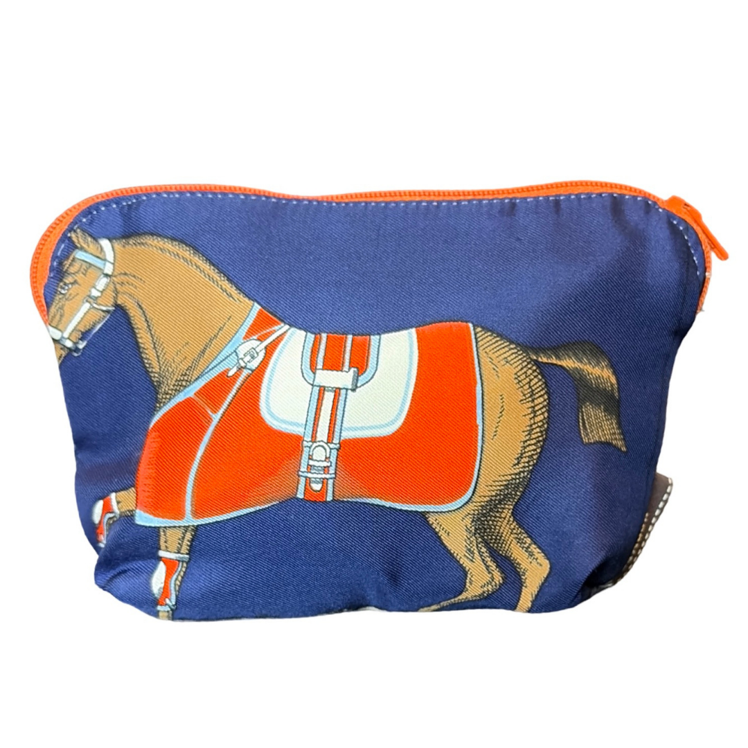 Vintage Hermes Couvertures et Tenues du Jour Blue Silk Scarf Beauty Bag
