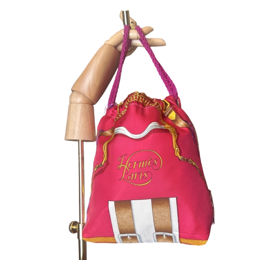 Vintage Hermes Grand Manege Scarf Drawstring Crossbody Bag