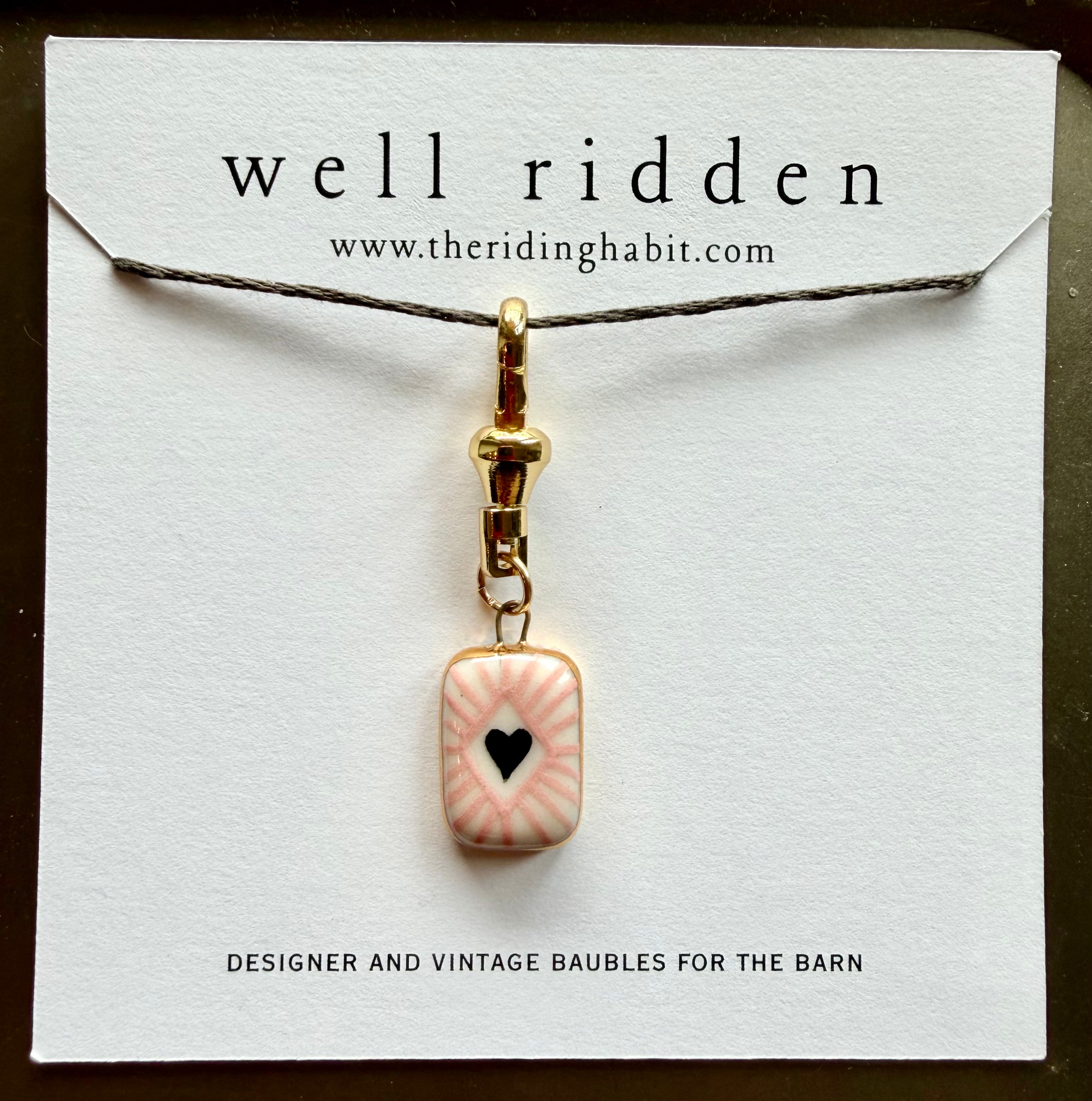 Well Ridden Designer Charm, Handmade, Hand-Painted Porcelain with 22K Gold Accent