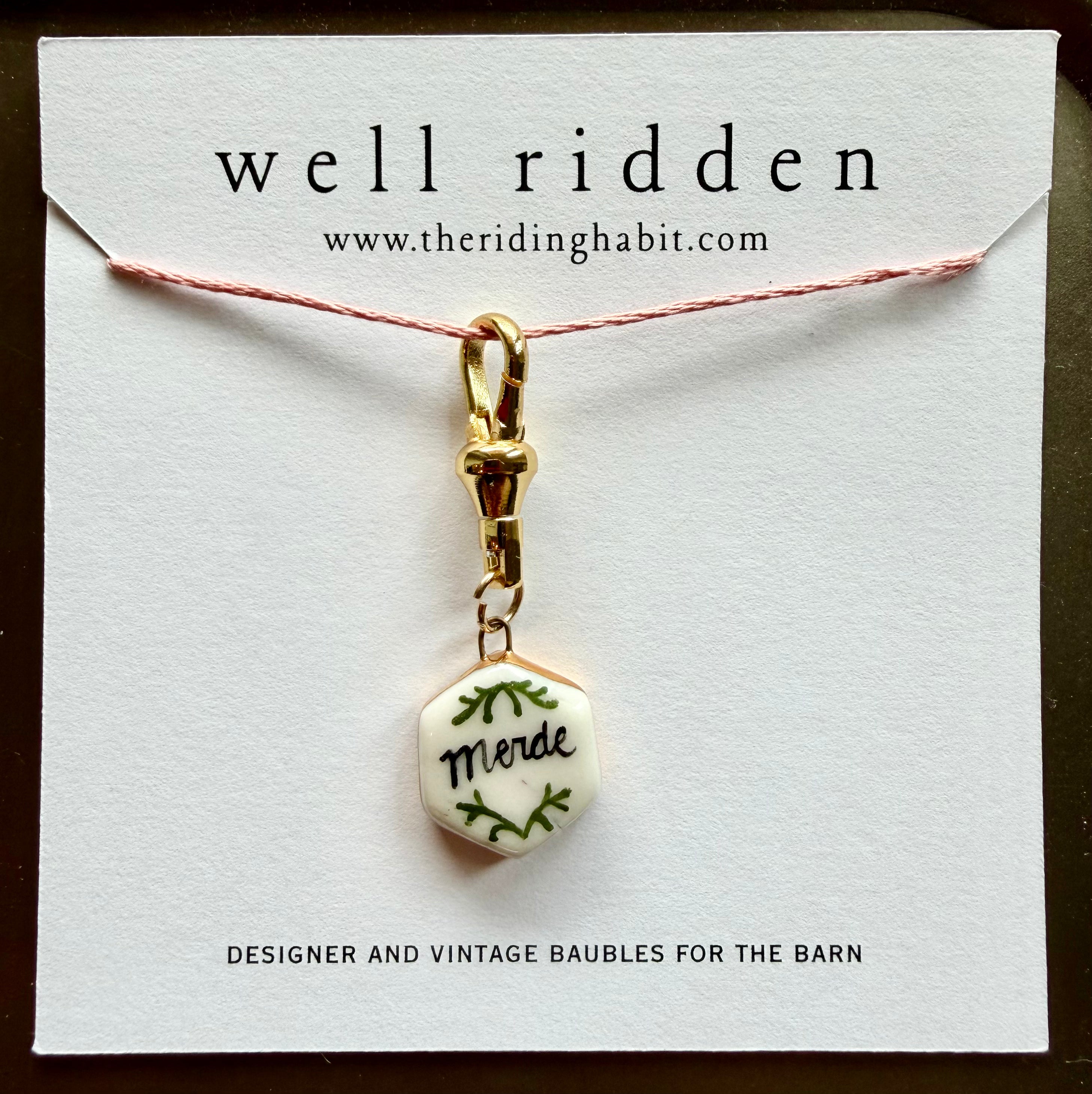 Well Ridden Designer Charm, Handmade, Hand-Painted Porcelain with 22K Gold Accent