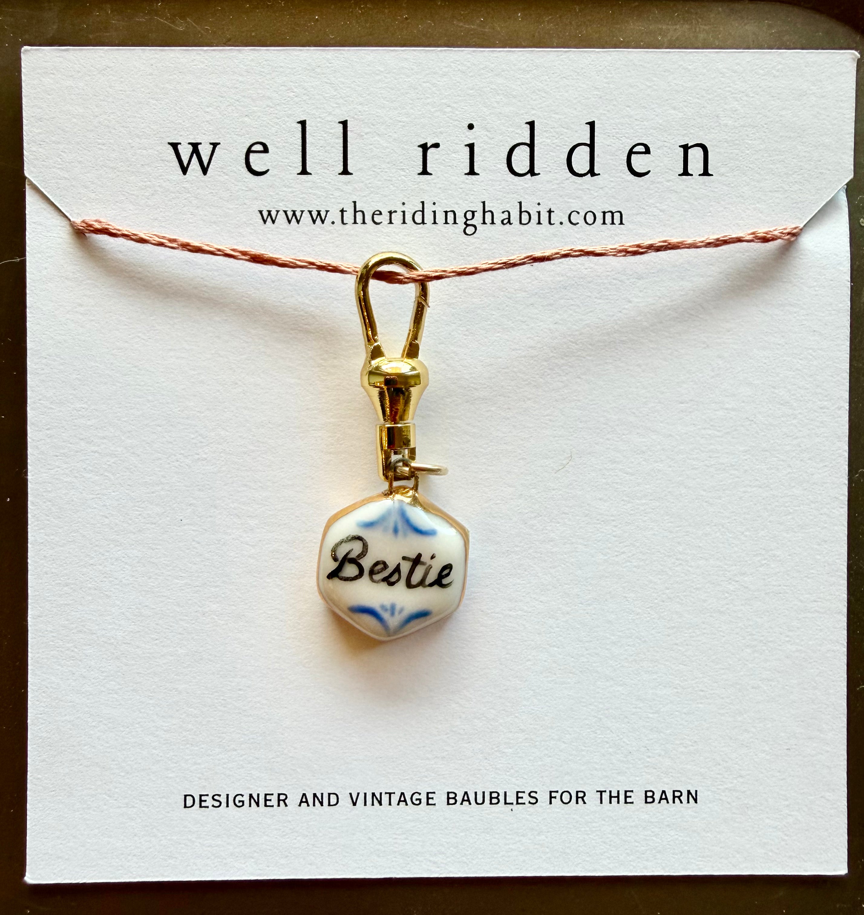 Well Ridden Designer Charm, Handmade, Hand-Painted Porcelain with 22K Gold Accent