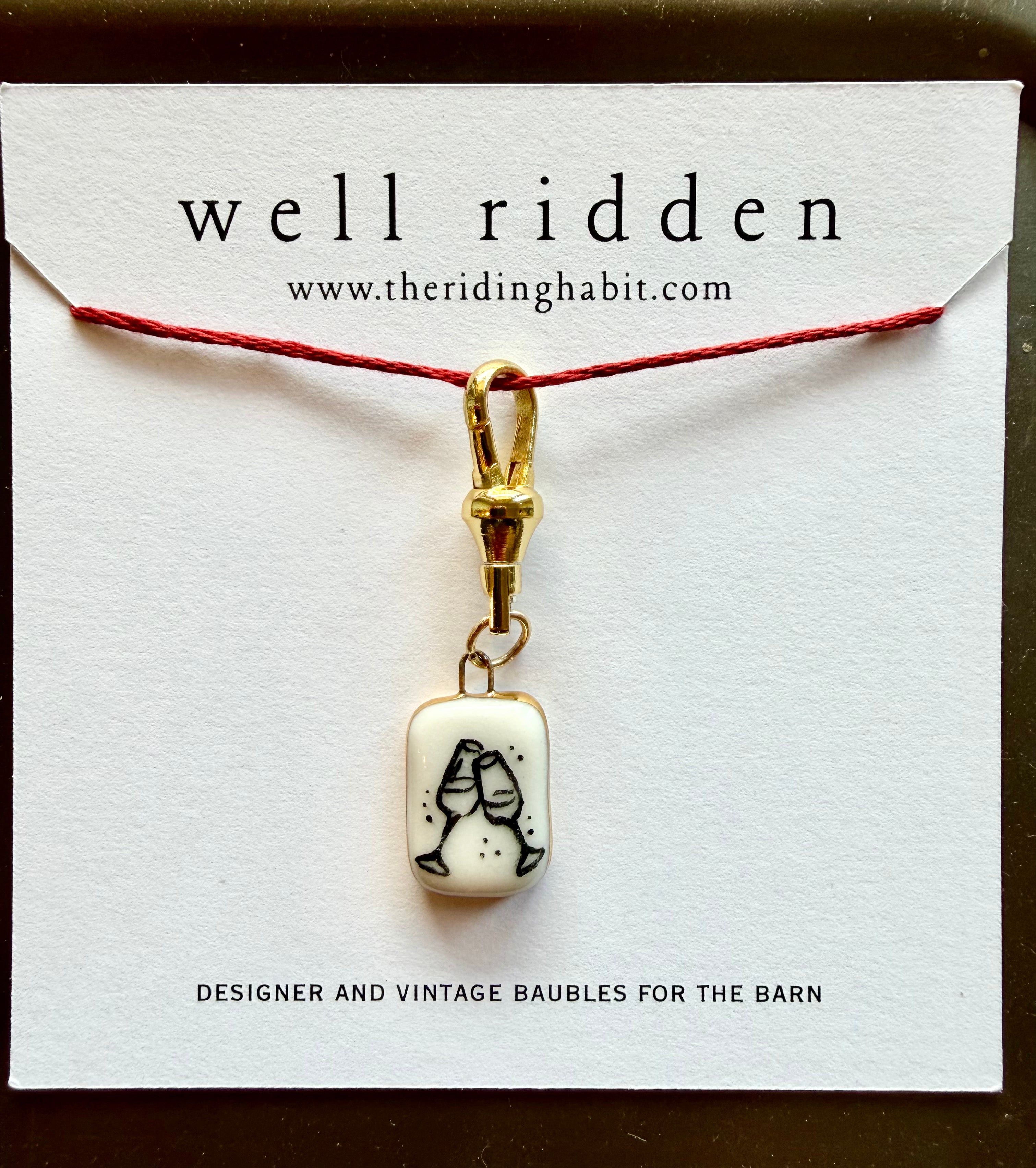 Well Ridden Designer Charm, Handmade, Hand-Painted Porcelain with 22K Gold Accent