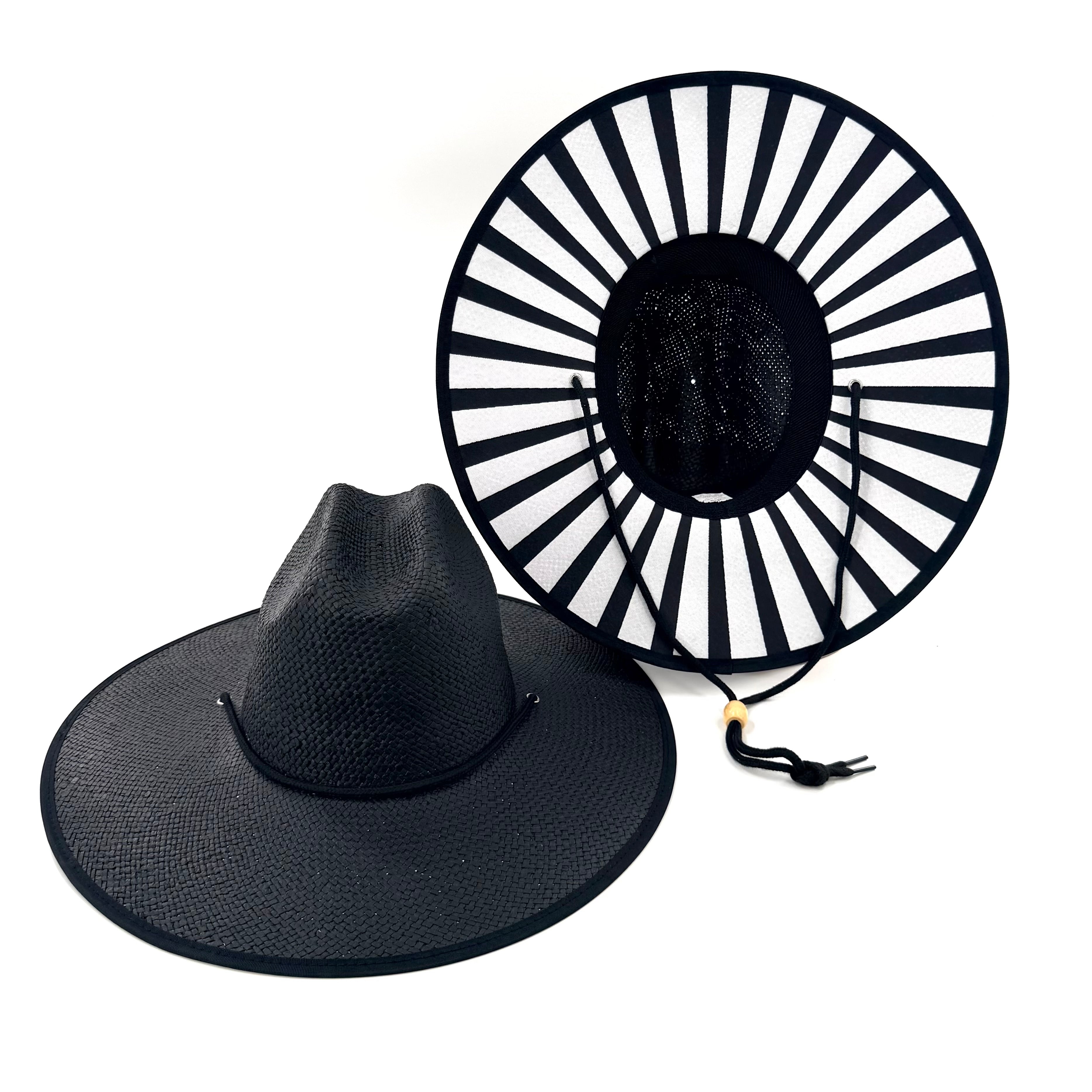 Baldiz Black Sun Hat with Black and White Stripes