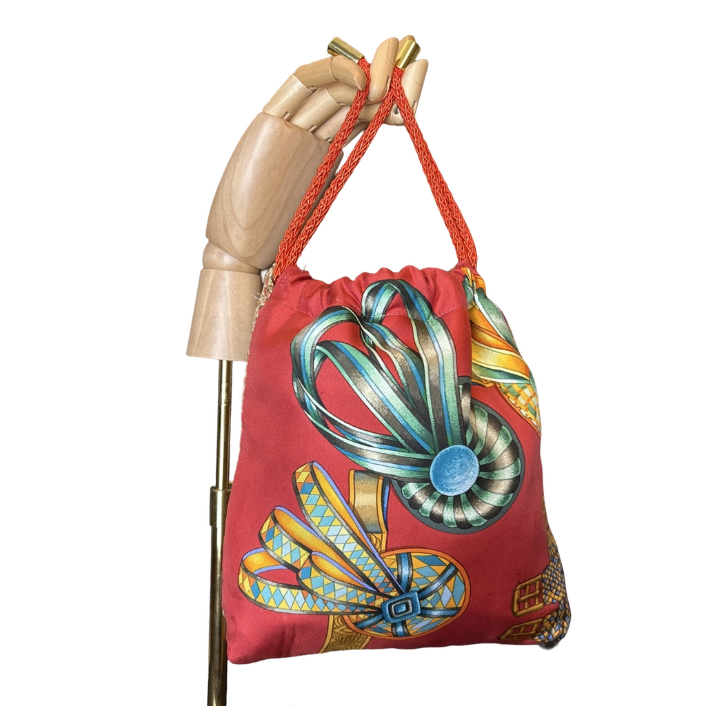 Vintage Hermes Rubans du Cheval Venetian Red Scarf Drawstring Crossbody Bag