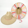 Baldiz Tan Sun Hat with Pastel Rainbow Stripes | Wide Brim Women's Sun Hat with Striped Underbrim (Copy)