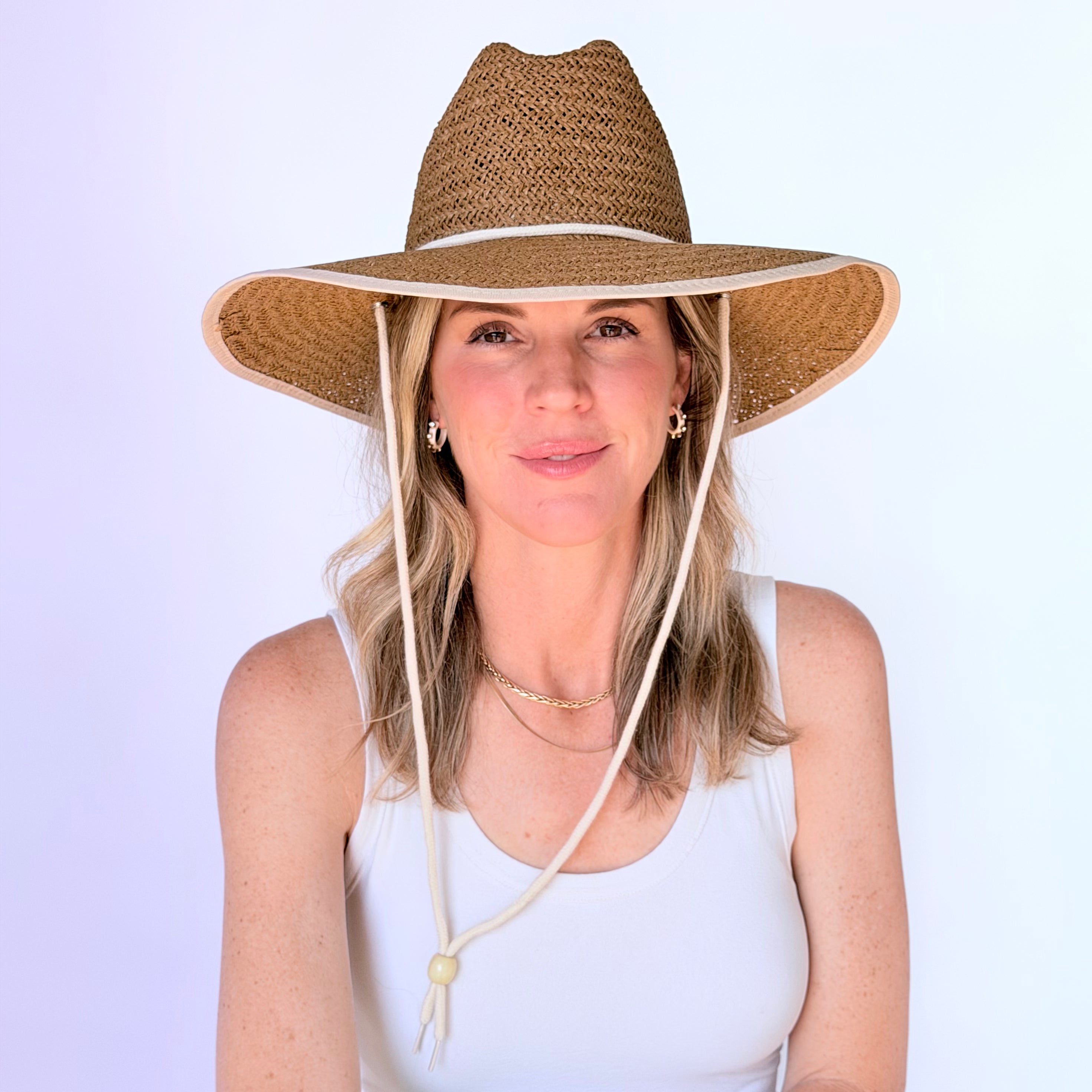 Baldiz Tan Sun Hat | Wide Brim Sun Hat with Rope Band