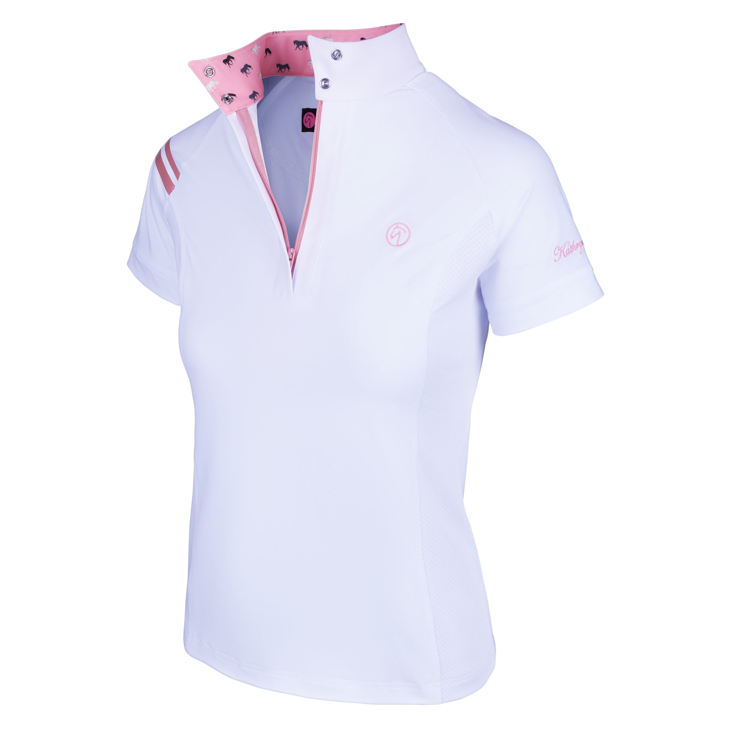 Kathryn Lily Short Sleeve Show Shirt - Peach Trotting Ponies