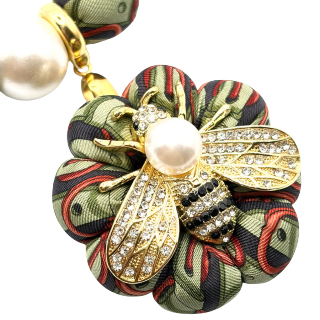 Vintage Gucci Belt Print Bumblebee Silk Necktie Necklace