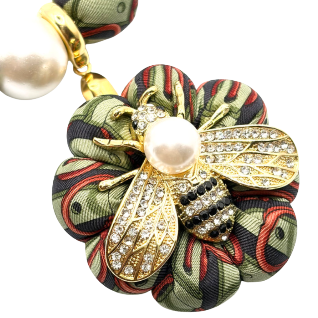Vintage Gucci Belt Print Bumblebee Silk Necktie Necklace