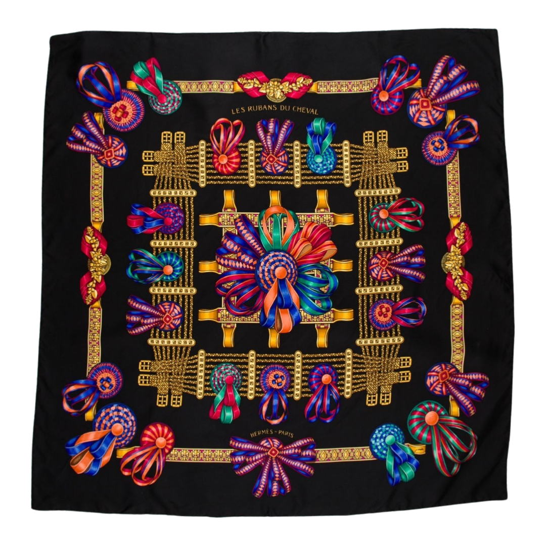 Vintage Hermes Rubans du Cheval Noir Silk Scarf Crossbody Bag