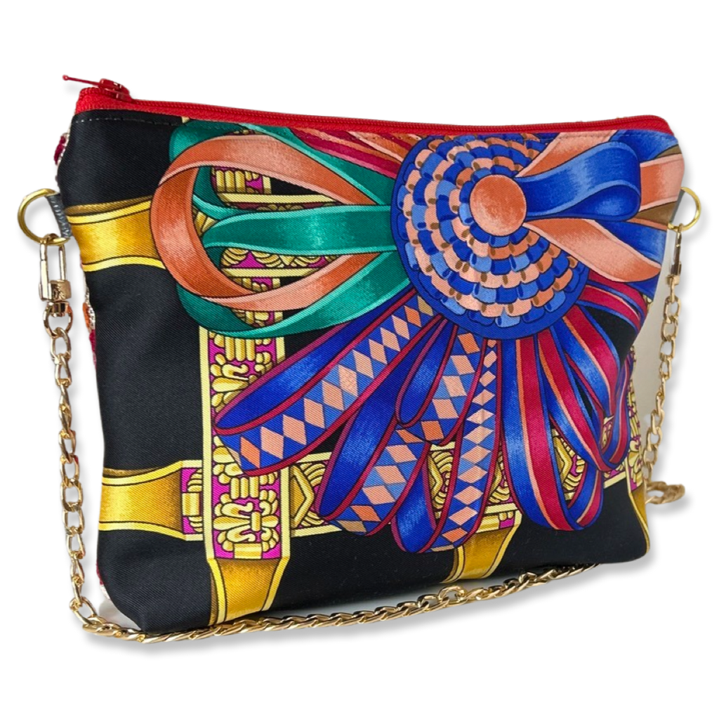 Vintage Hermes Rubans du Cheval Noir Silk Scarf Crossbody Bag