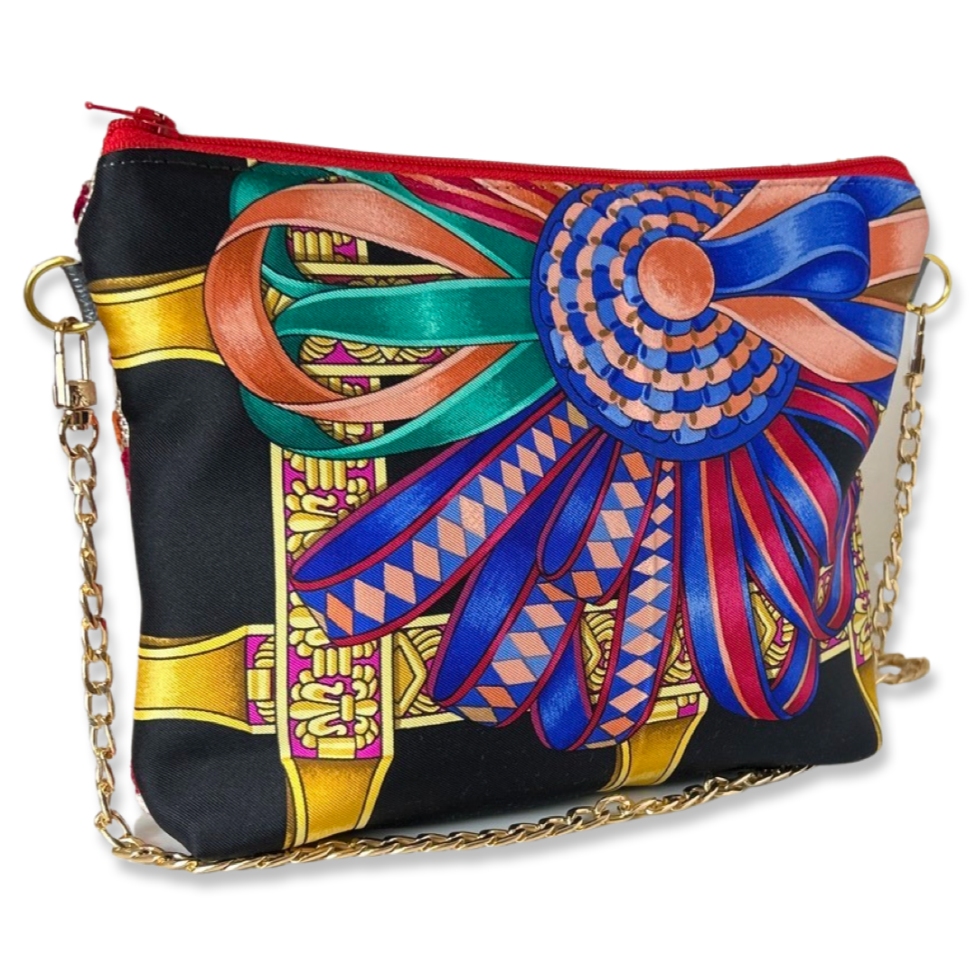 Vintage Hermes Rubans du Cheval Noir Silk Scarf Crossbody Bag