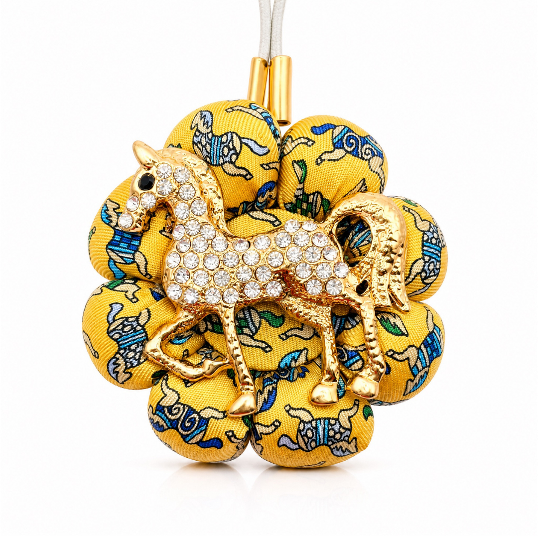 Vintage Ferragamo Equestrian Print Silk Necktie Bag Charm
