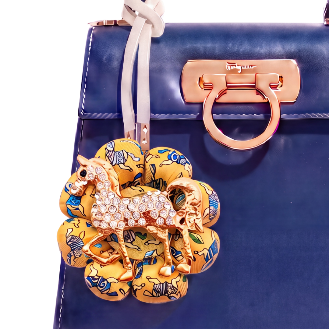 Vintage Ferragamo Equestrian Print Silk Necktie Bag Charm