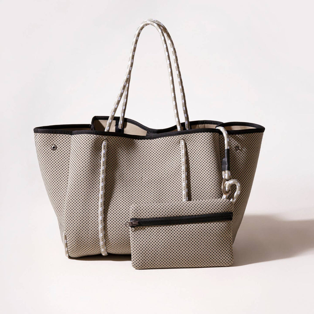 Large Neoprene Tote Bag Dotted Taupe