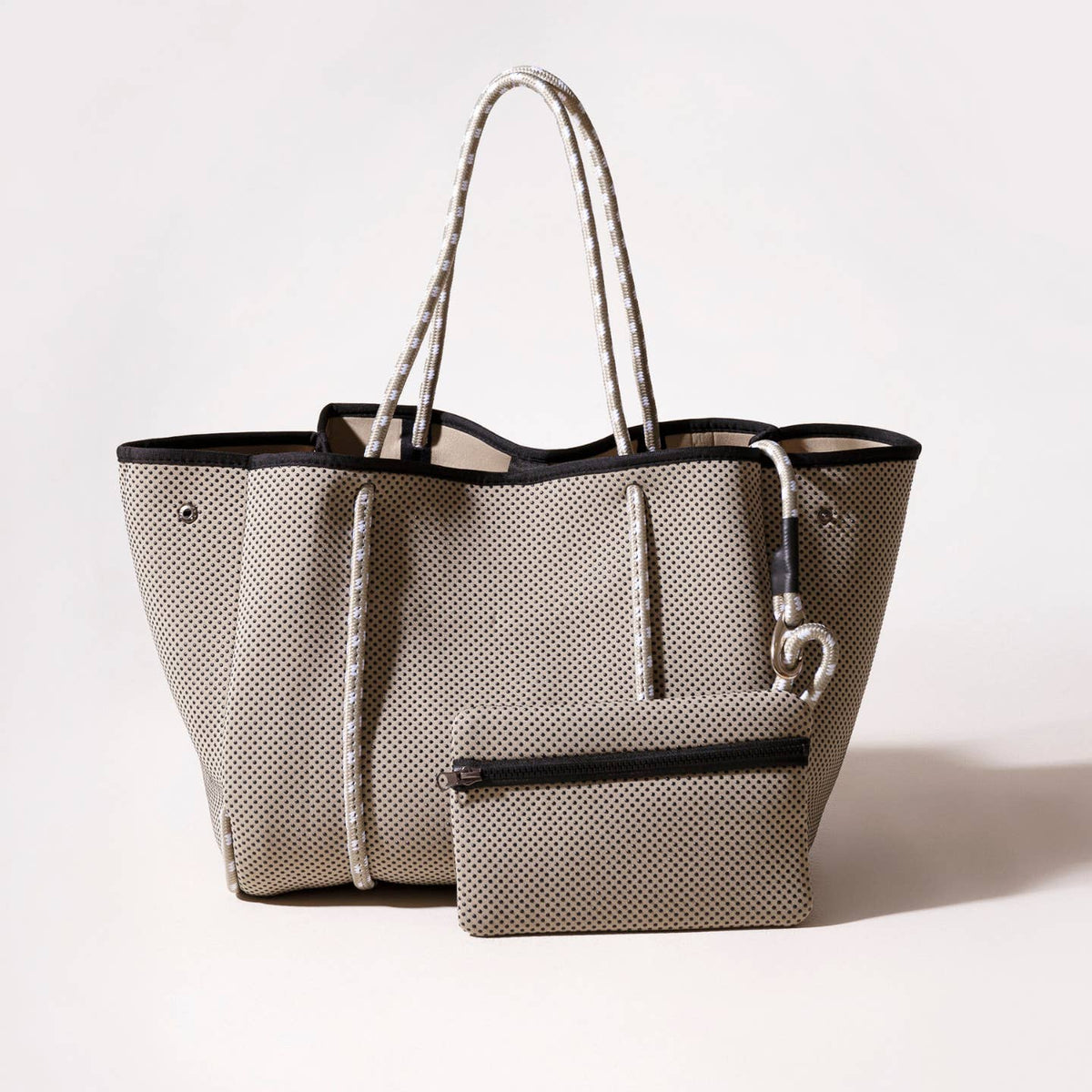 Large Neoprene Tote Bag Dotted Taupe