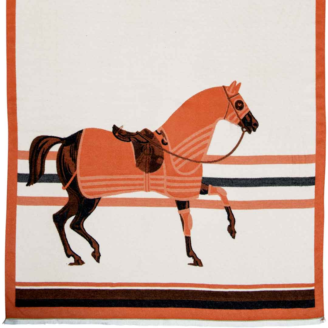 Cali -  Tangerine Equestrian Motif Luxe Shawl