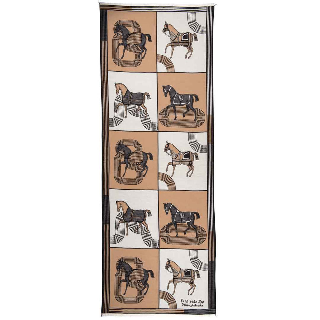 Cavallo -  Caramel Equestrian Motif Luxe Shawl