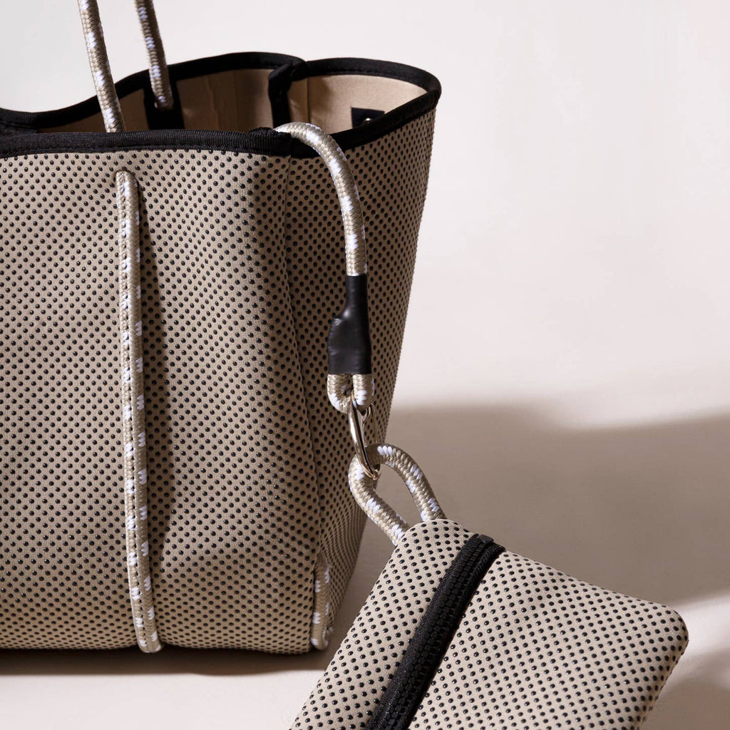Large Neoprene Tote Bag Dotted Taupe