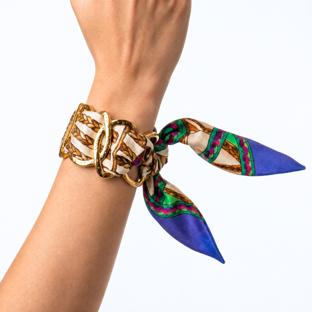 Vintage Hermes Rubans du Cheval Scarf Cuff Bracelet