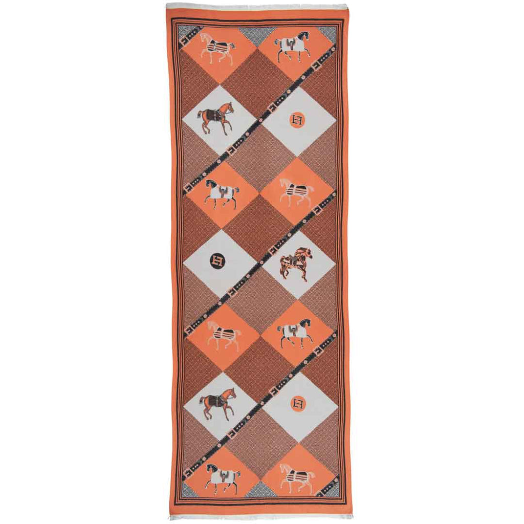 Della -  Tangerine Equestrian Motif Luxe Shawl