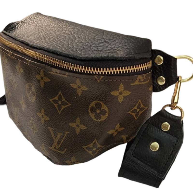 Britt Belt Bag in Black Leather | Upcycled LV Full Front
