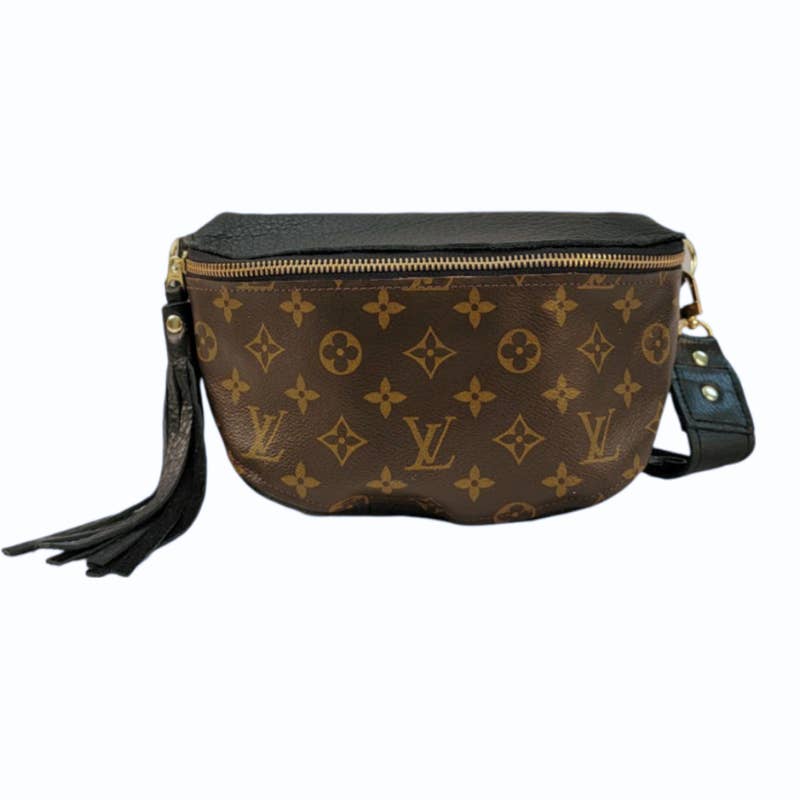 Britt Belt Bag in Black Leather | Upcycled LV Full Front