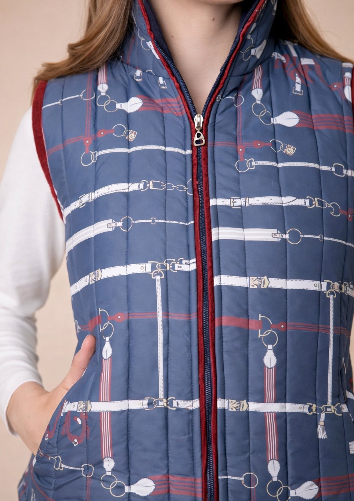 Florence Quilted Vest | Jubilea Print | Navy-Burgundy