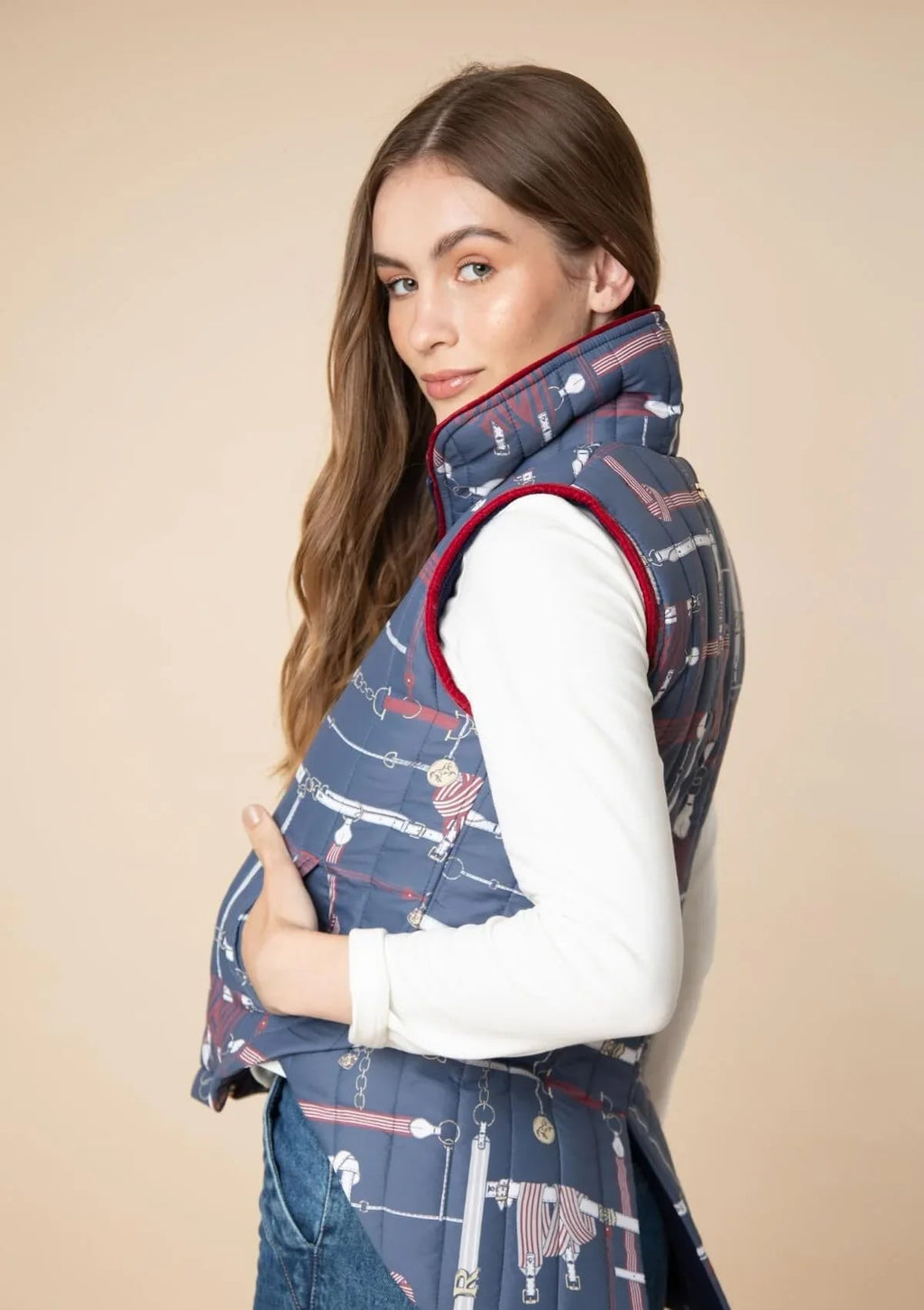 Florence Quilted Vest | Jubilea Print | Navy-Burgundy