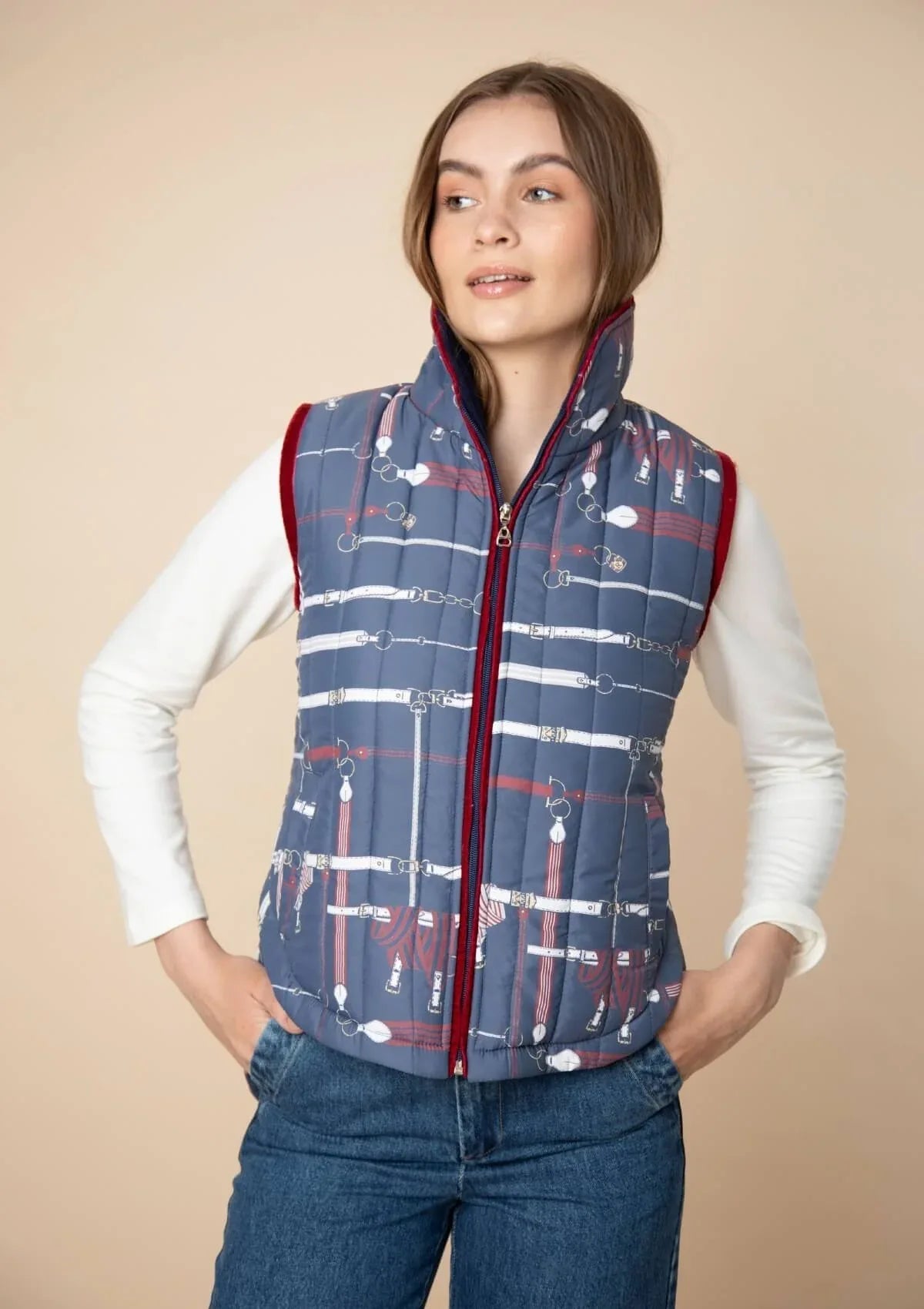 Florence Quilted Vest | Jubilea Print | Navy-Burgundy