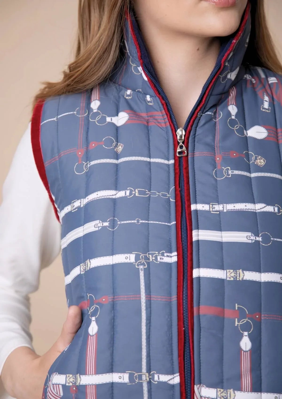 Florence Quilted Vest | Jubilea Print | Navy-Burgundy