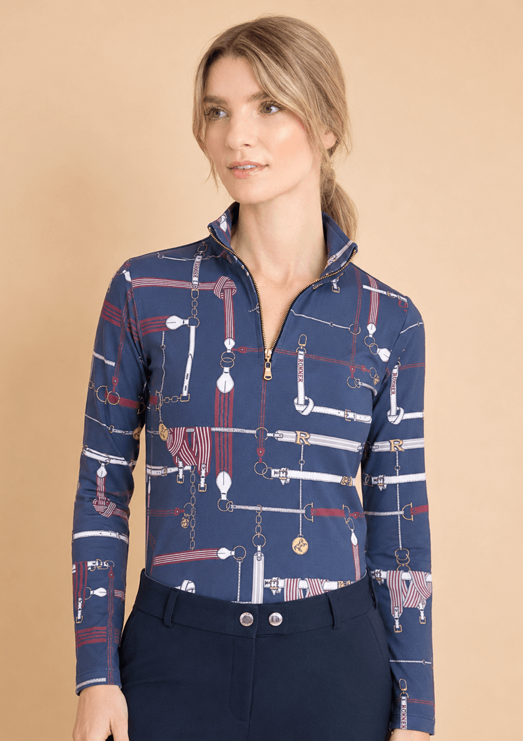 Harmony Midlayer – Jubilea Print - Navy & Burgundy – Long Sleeve