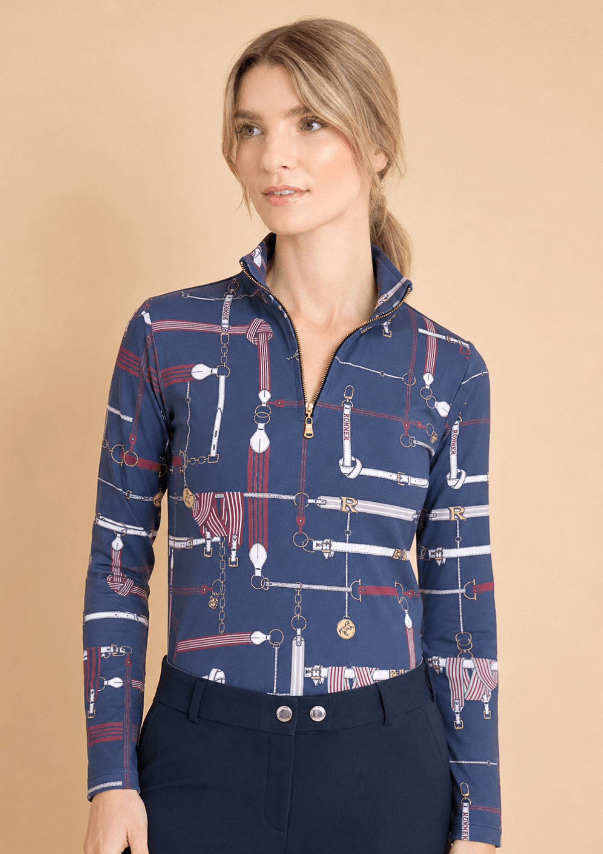 Harmony Midlayer – Jubilea Print - Navy & Burgundy – Long Sleeve