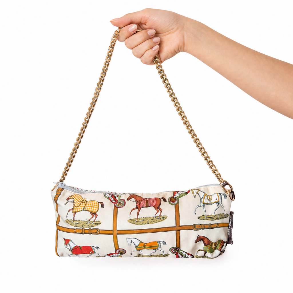 Vintage Hermes Petits Chevaux Ivory Scarf Crossbody Bag