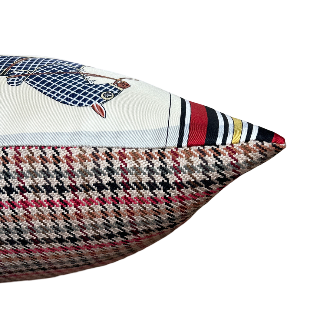 Vintage Hermes Couvertures et Tenues du Jour Ivory Multi Vintage Silk Scarf Lumbar Pillow 35"