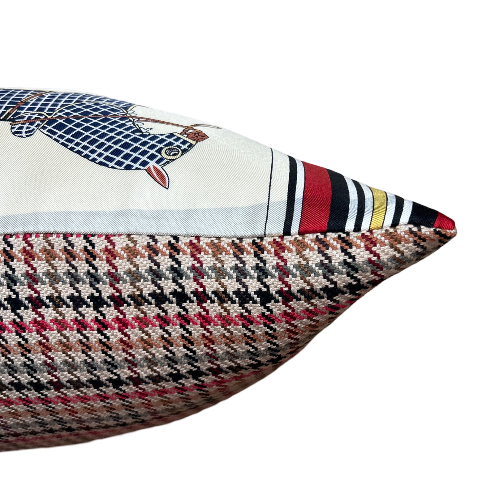 Vintage Hermes Couvertures et Tenues du Jour Ivory Multi Vintage Silk Scarf Lumbar Pillow 35"