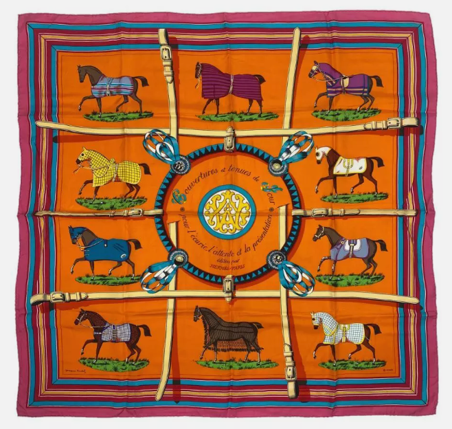 Vintage Hermes Couvertures et Tenues du Jour Orange Scarf Crossbody Bag