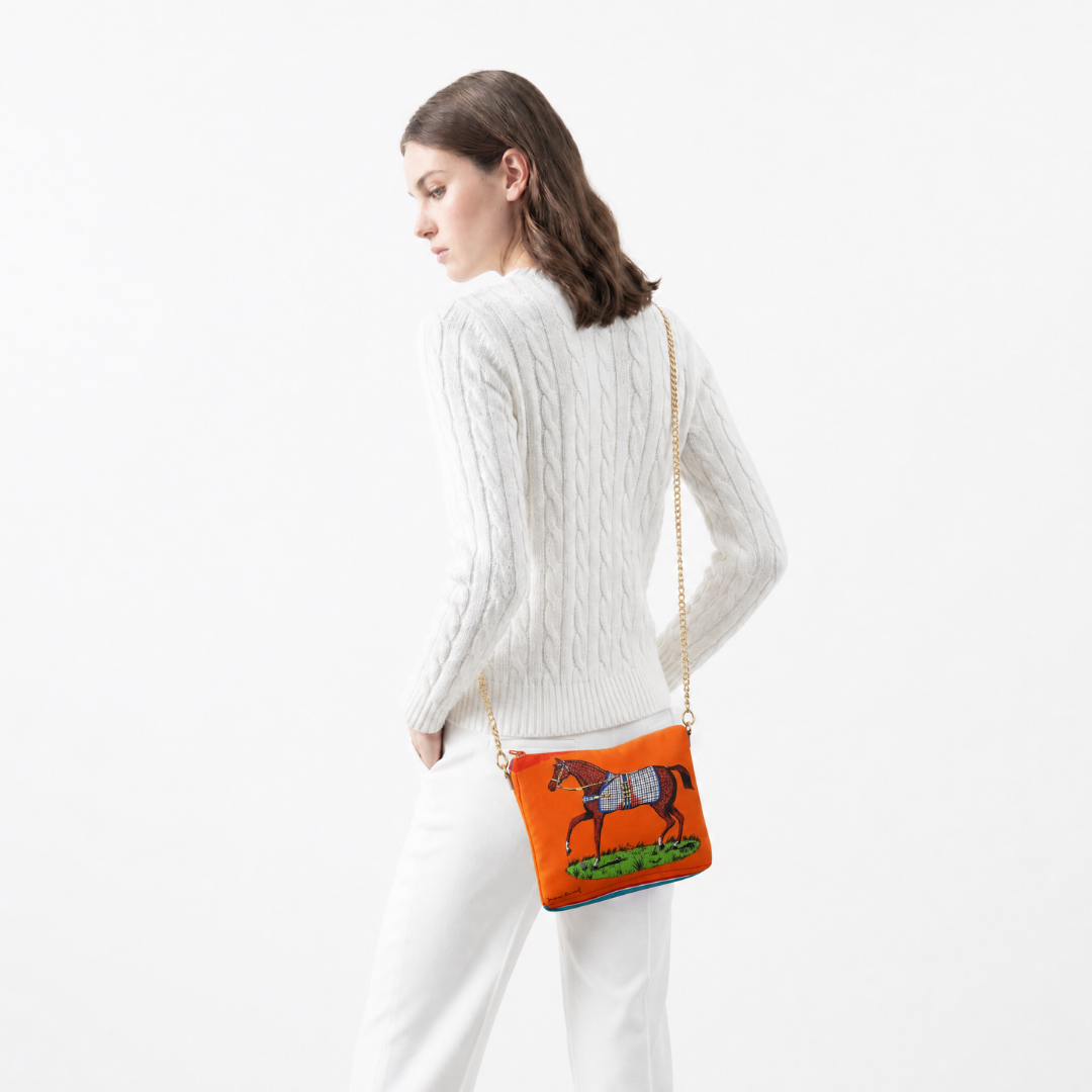 Vintage Hermes Couvertures et Tenues du Jour Orange Scarf Crossbody Bag